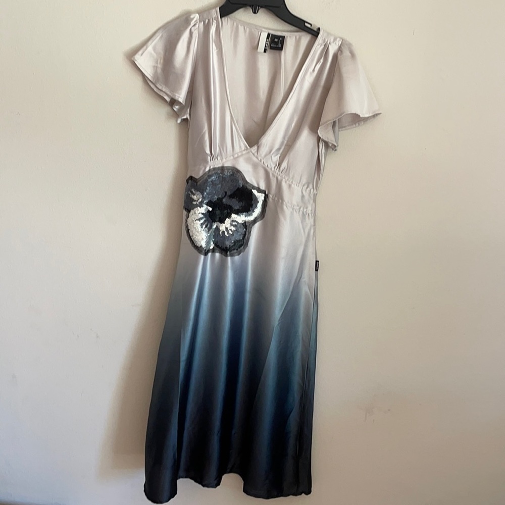 D.E.P.T. Blue Floral Detail Silky Dress Y2K Vibes Classy Dress